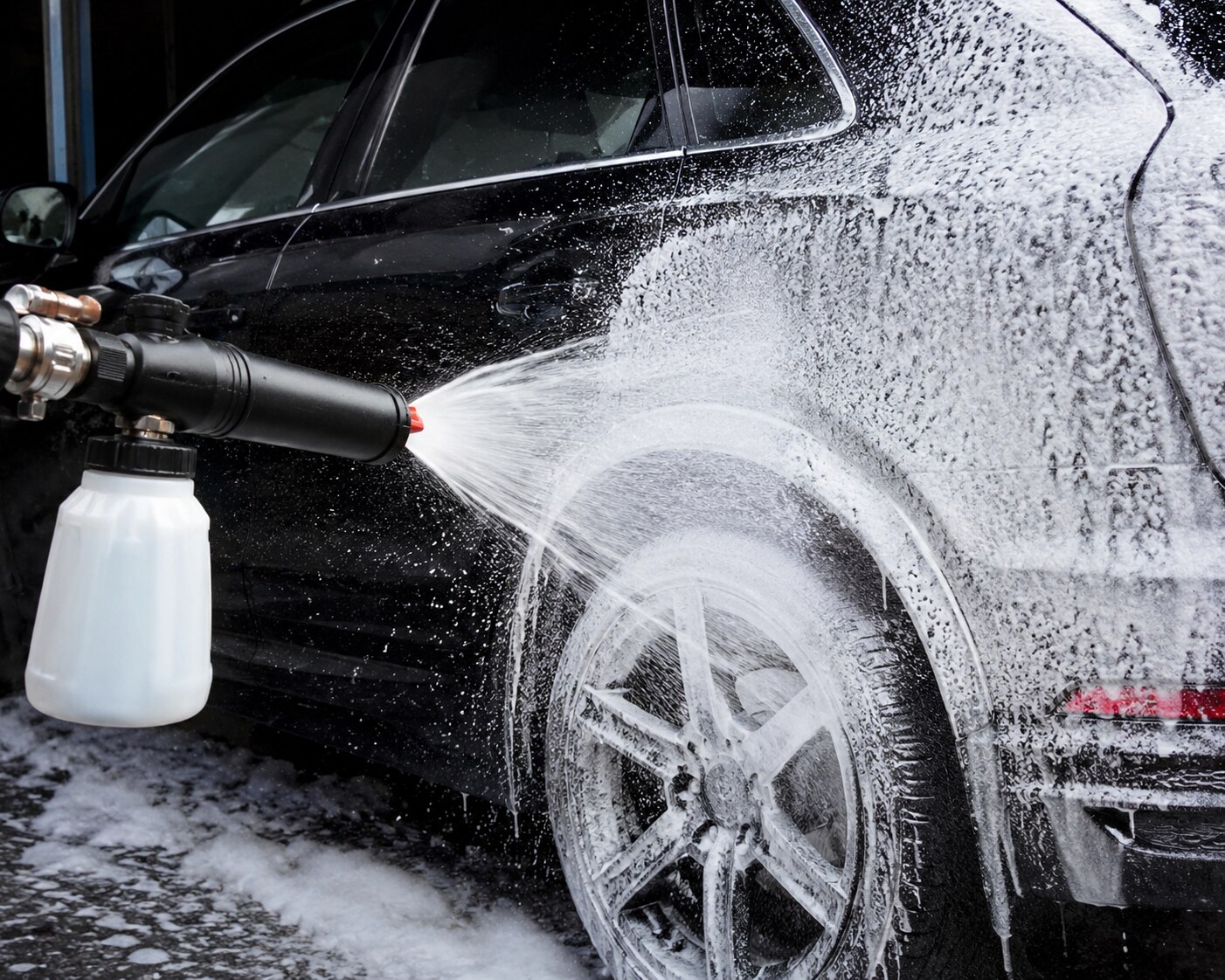 Carrosserie recouverte de mousse active lors du lavage